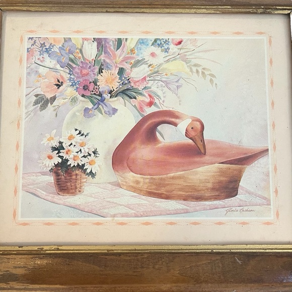1988 art print goose flower arrangement floral painting wooden frame - Picture 12 of 12